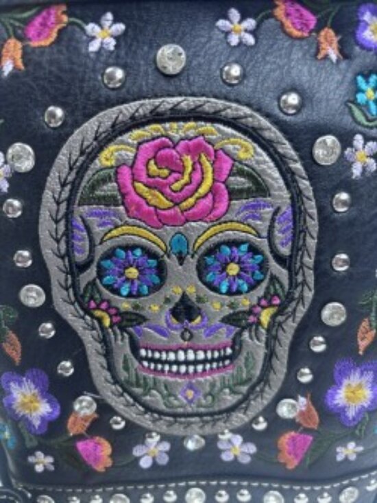 Sugar Skull Embroidered Studded Mini Backpack Sling Bag Black NWT